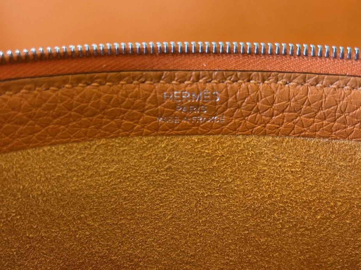 【新品未使用】　HERMES エルメス クラッチバッグ レザー ウォレット メンズ　オレンジ_画像9