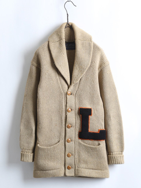 グランドセール 30~40's ビンテージ ★ DURABLE KNITTED OUTERWEAR ショールカラー レタード カーディガン (メンズ 男性 XS~S程)古着 レタードカーディガン カーディガン グランドセール 30~40's ビンテージ ★ DURABLE KNITTED OUTERWEAR ショールカラー レタード カーディガン (メンズ 男性 XS~S程)古着 レタードカーディガン カーディガン