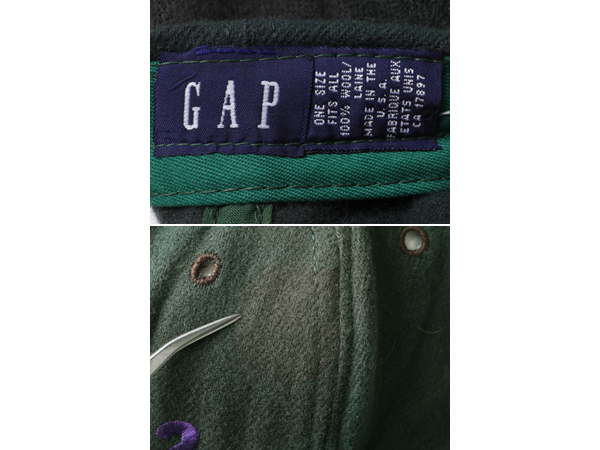 90s USA製 OLD GAP ウール ベースボール キャップ フリーサイズ 古着 90年代 オールド ギャップ 帽子 USW-92 ローキャップ 2トーン 当時物_画像7