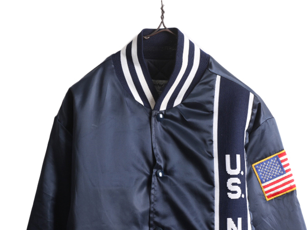 80s USA製 SWINGSTER USN ネイビー サテン スタジャン メンズ M / 80年代 ヴィンテージ ミリタリー NAVY ジャケット スタジアム ジャンパー_画像2