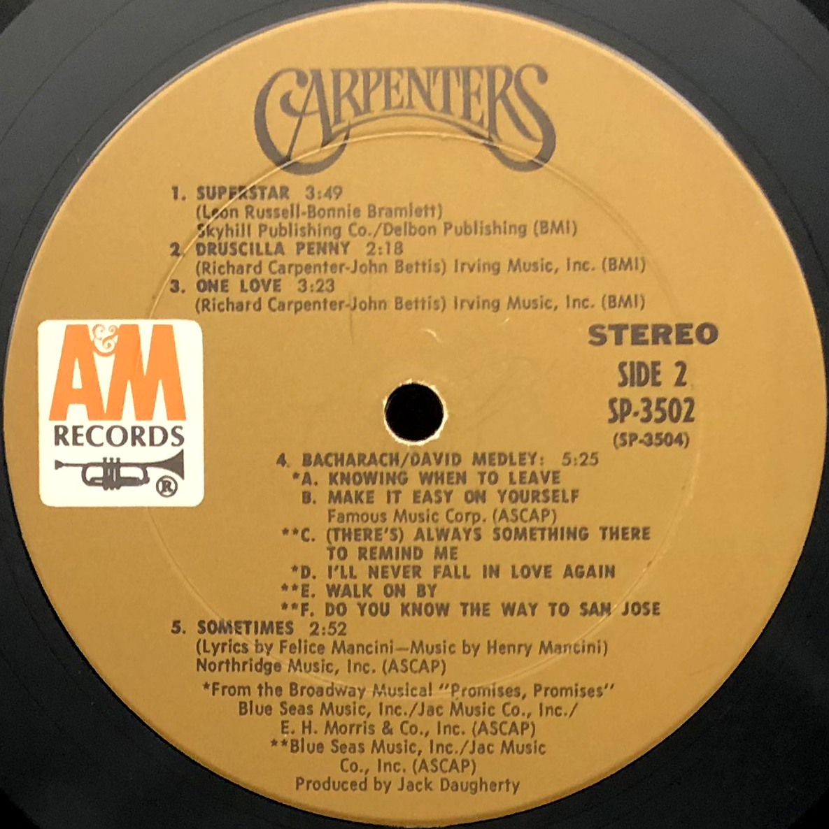 ★US ORIG LP★CARPENTERS/Self Title(3rd Album) 1971年 初回TANラベル ギミックカバー 『Superstar』『雨の日と月曜日は』 ROGER NICHOLS_画像4