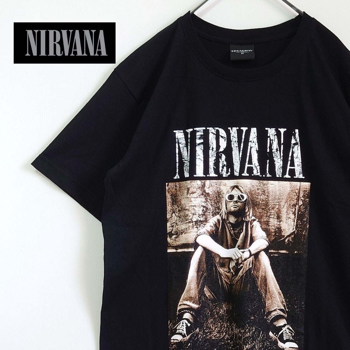 バンt　ニルヴァーナ　nirvana　カートコバーン　tシャツ　ビックロゴ Tシャツ 半袖Tシャツ ブラック 半袖　コットン100%_画像1