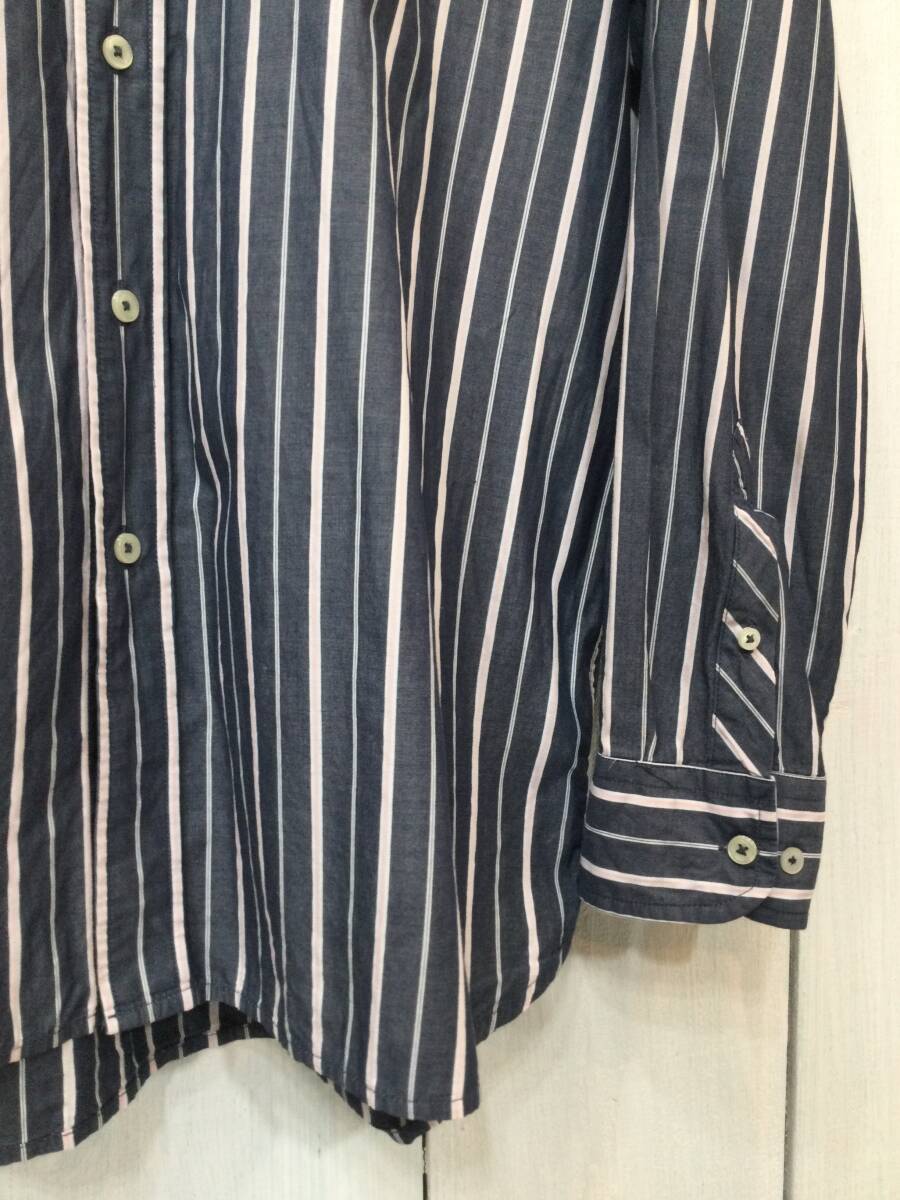 TOMMY HILFIGER トミーヒルフィガー ストライプシャツ コットン長袖シャツ 胸ロゴ メンズL 良品綺麗_画像5