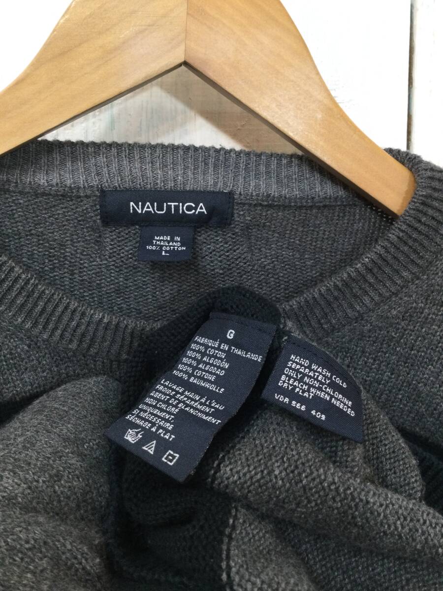 NAUTICA ノーティカ コットンニット セーター クルーネック ニット 胸ロゴ メンズL 良品綺麗_画像10