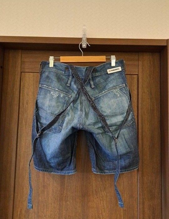 ■美品■ DIESEL ディーゼル サロペット ハーフ デニム 短パン 27 ショートパンツ ハーフパンツ