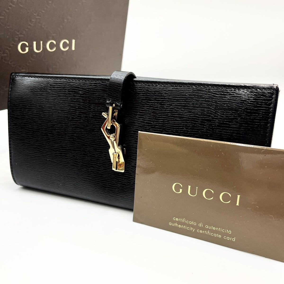 1円~【未使用品】定価12万 GUCCI グッチ ジャッキー 長財布 折り財布 二つ折り レザー 札入れ メンズ レディース ユニセックス ブラック_画像1