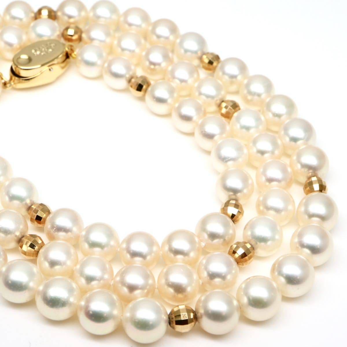 ◆K18/silverアコヤ本真珠ロングネックレス⑦◆F 約54.0g 約66.5cm 7.5-8.0.mm珠 pearl パール jewelry necklace ジュエリーEH0/ZZ_画像1