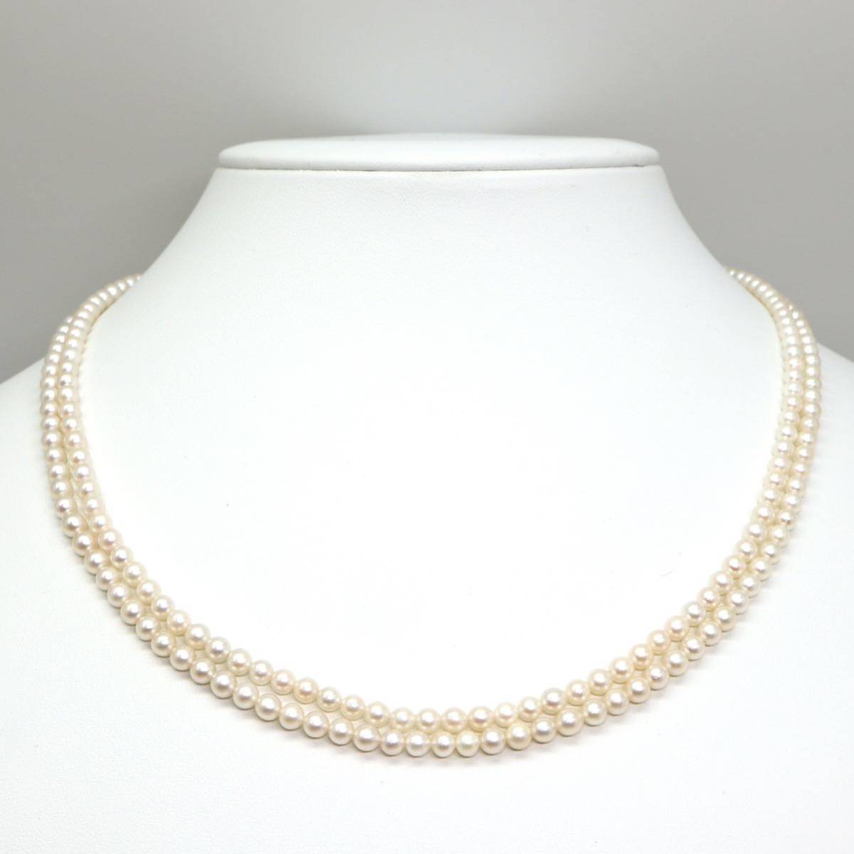 ◆アコヤ本真珠2連ネックレス⑩◆M 約21.0g 約45.0cm 3.5-4.0mm珠 pearl パール jewelry necklace ジュエリーDE0/EB0_画像2