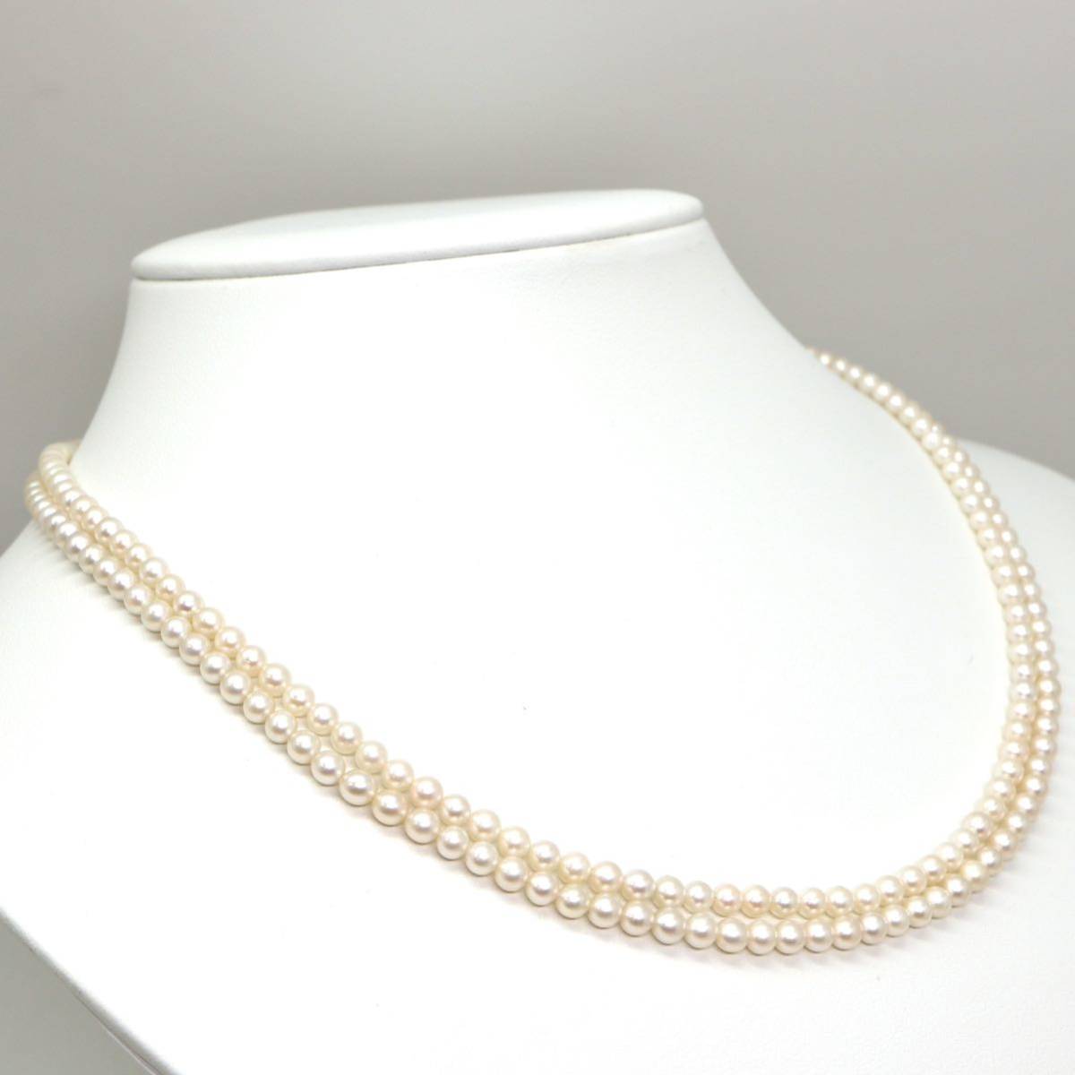 ◆アコヤ本真珠2連ネックレス⑩◆M 約21.0g 約45.0cm 3.5-4.0mm珠 pearl パール jewelry necklace ジュエリーDE0/EB0_画像3