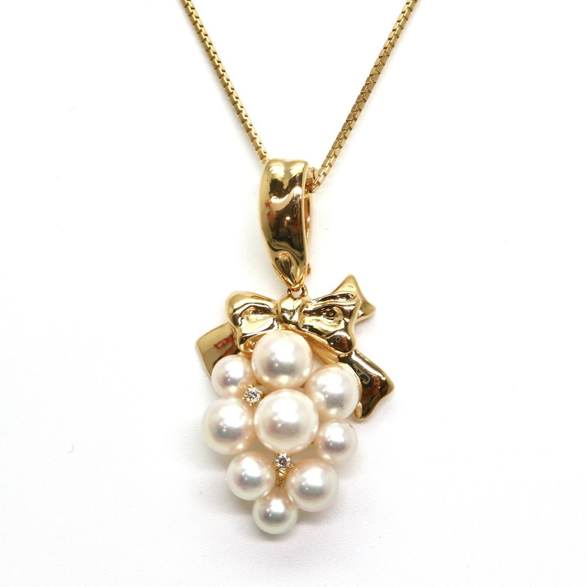 高品質!!TASAKI(田崎真珠)◆天然ダイヤモンド/アコヤ本真珠ネックレス◆M 約10.0g 約45.5cm pearl パール jewelry ジュエリーEE8/EF8_画像1