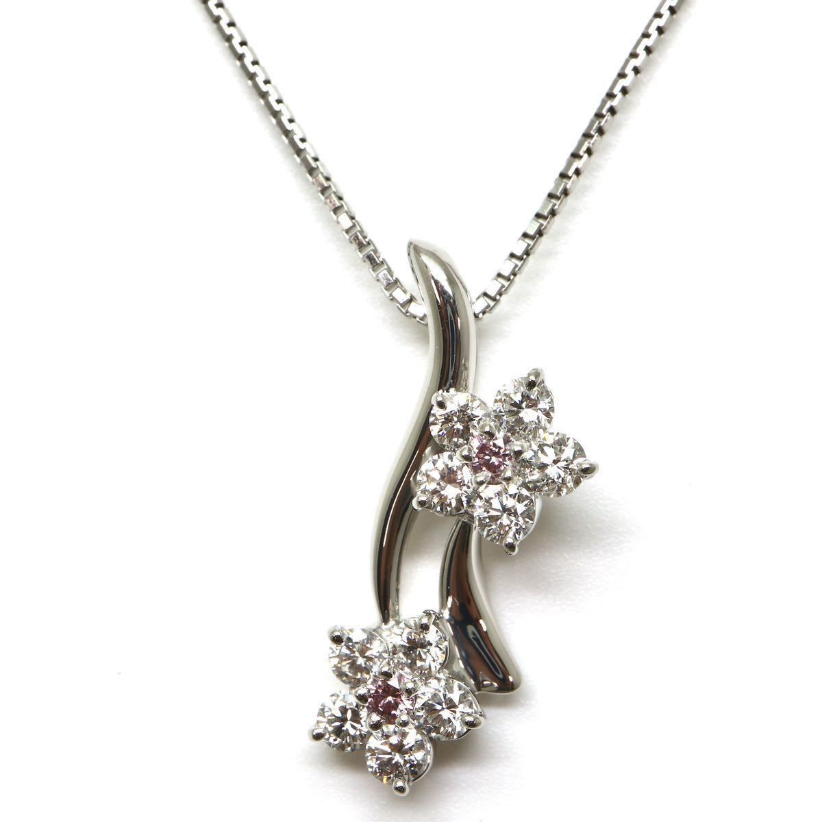 ◆Pt900/Pt850 天然ピンクダイヤモンド/天然ダイヤモンド ネックレス◆M 約6.2g 約45.0cm diamond pink jewelry necklaceジュエリーED0/EE2_画像1