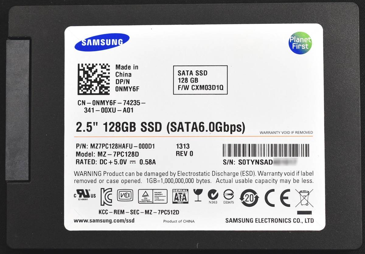 Samsung MZ7PC128HAFU-000D1 128GB SATA MLC 2.5インチ 7mm (使用時間:17160H) (Read:48785G Write:7410G) (管:SS07_画像1