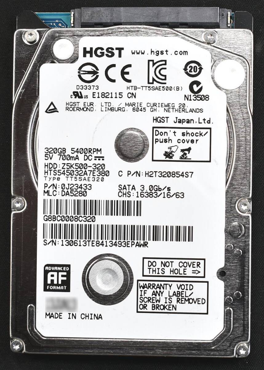 HGST HTS545032A7E380 Travelstar Z5K500 [320GB 5,400rpm 2.5 7mm SATA HDD 2013製 使用時間 2815H (Cristal DiscInfo 正常状態)(K00-2_画像1