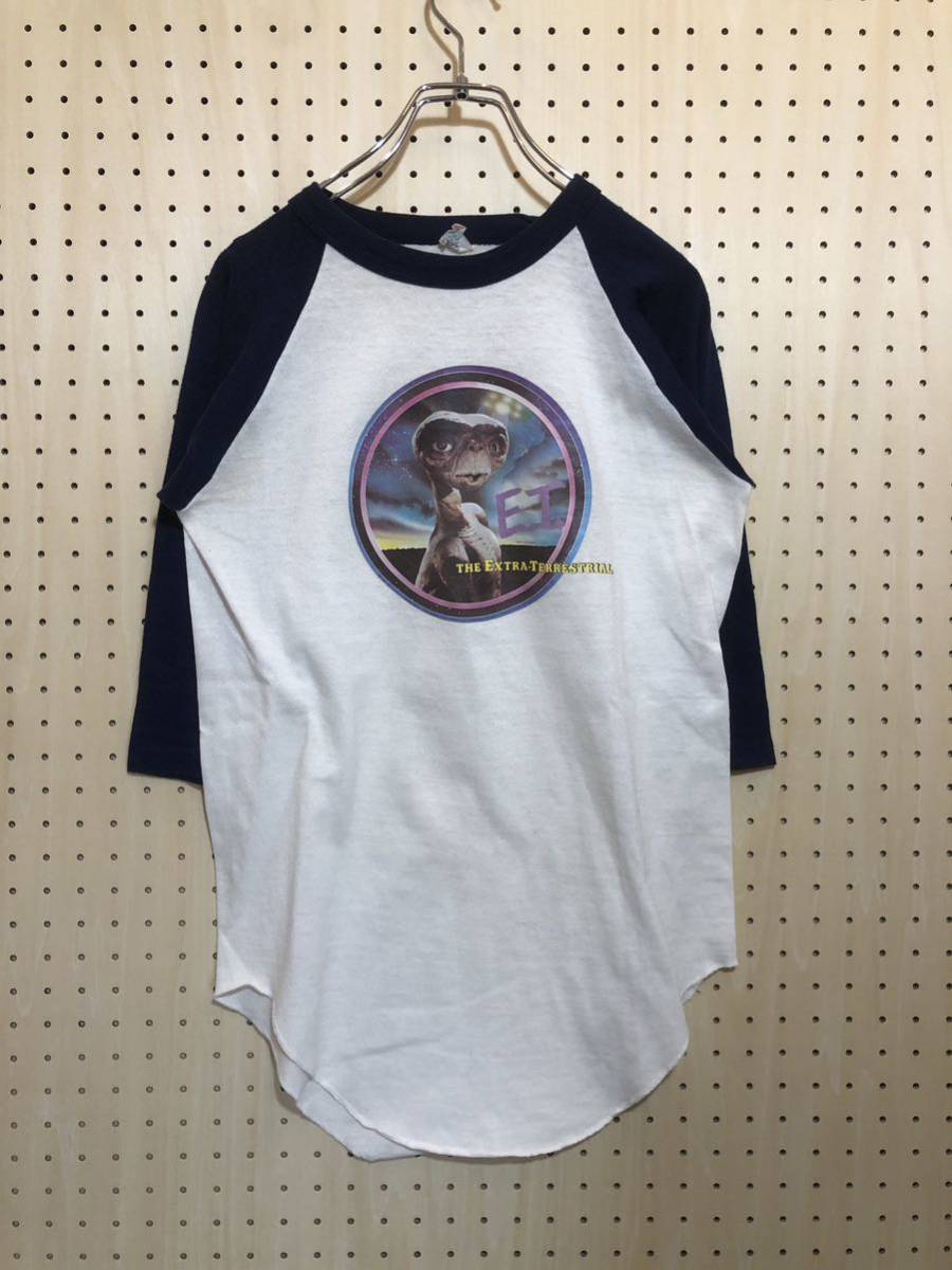80s Vintage E.T. Raglan Sleeve Tee shirt White ラグラン スリーブ Tシャツ ホワイト 白 USA製 七分丈 80年代 T117_画像1