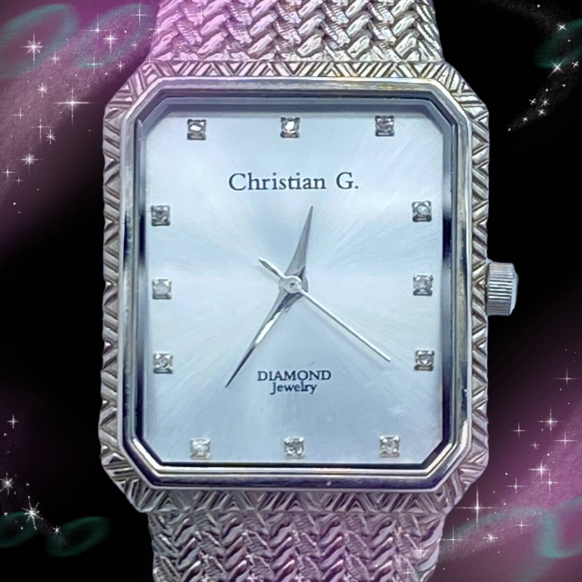 《美品　稼働品》　クリスチャン G　Christian G PARIS　DIAMOND Jewelry　12Ｐダイヤ　腕時計　クオーツ　防水　シルバー文字盤　_画像8