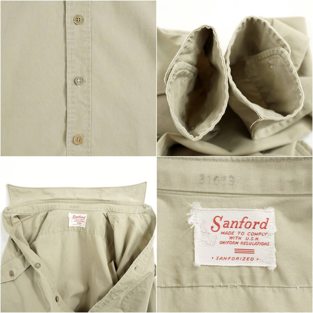 US NAVY Sanford Cotton Khaki Shirts 1950s SH24007 Vintage アメリカ海軍 コットンカーキシャツ シャツ 1950年代 ヴィンテージ_画像10
