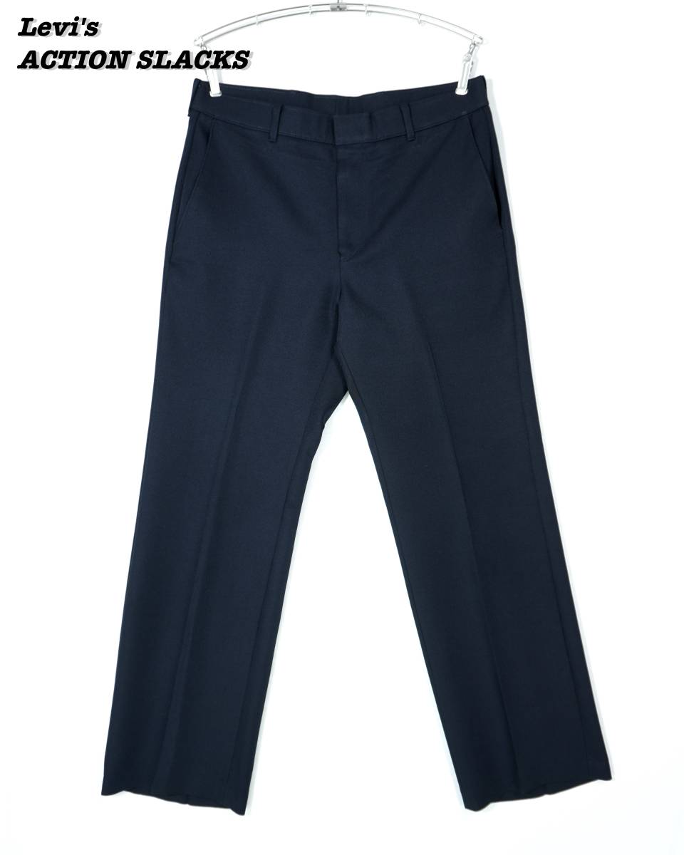 Levi's ACTION SLACKS NAVY 1990s W33.5 L30 LS24015 リーバイス アクションスラックス ネイビー 1990年代 アメリカ製_画像1