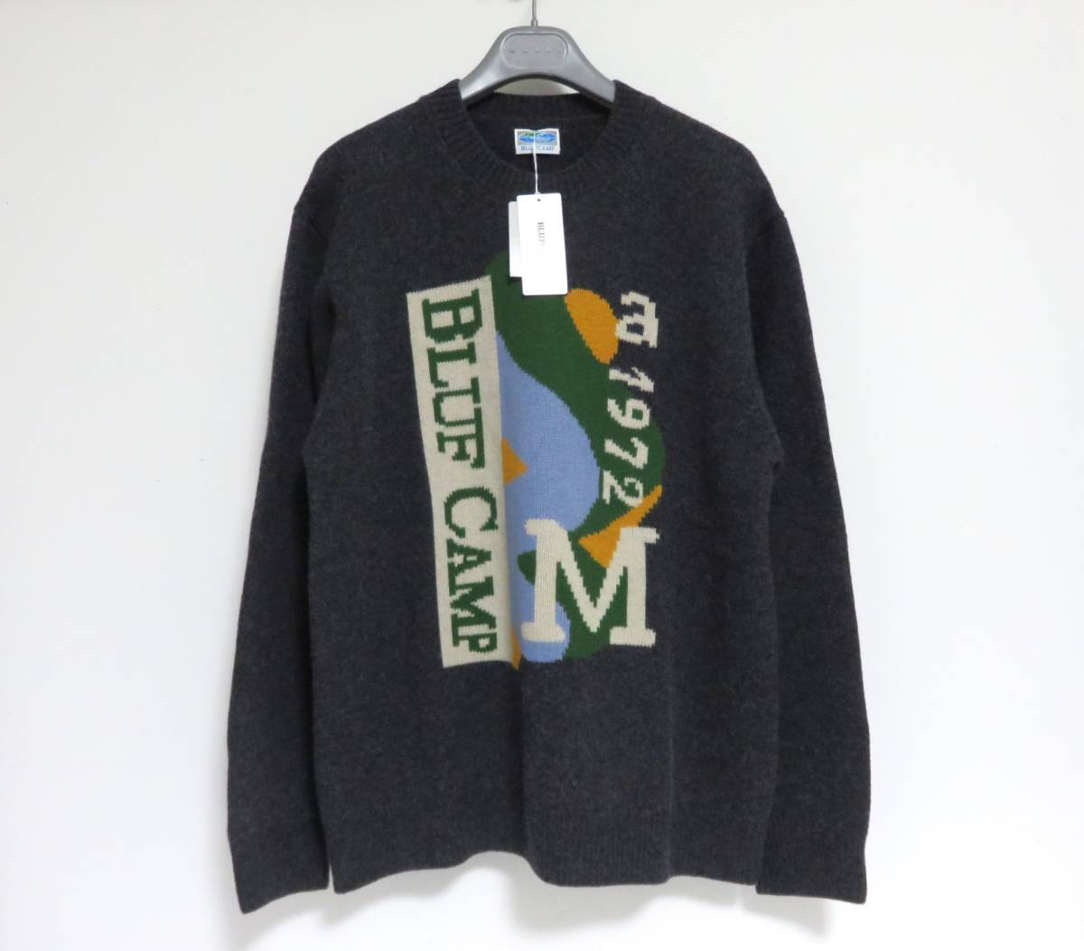 送料無料 定価4.1万 新品 BLUFCAMP Intarsia Sweater M チャコールグレー ブルーフキャンプ ニット セーター_画像1