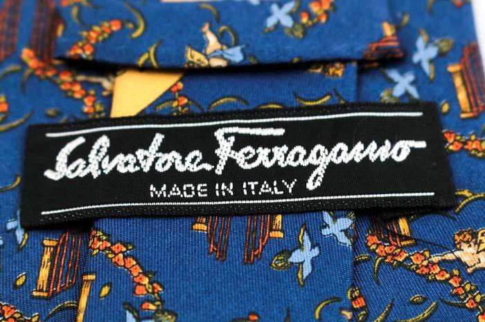 サルヴァトーレフェラガモ ブランド ネクタイ 天使 エンジェル柄 シルク イタリア製 メンズ ネイビー Salvatore Ferragamo_画像4