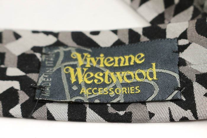 ヴィヴィアンウエストウッド ブランド ネクタイ シルク 幾何柄 伊製生地 オーブ柄 メンズ グレー Vivienne Westwood_画像4