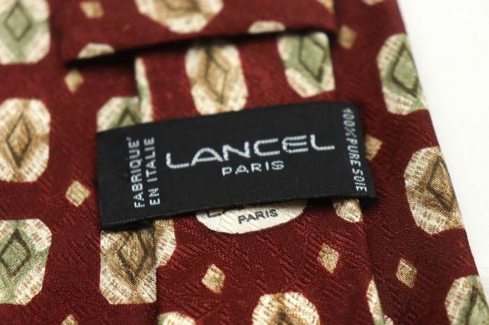 ランセル ブランド ネクタイ シルク 小紋柄 総柄 伊製生地 メンズ レッド LANCEL_画像4