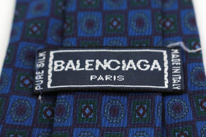 バレンシアガ ブランド ネクタイ 小紋柄 格子柄 幾何学模様 シルク イタリア製 メンズ ネイビー BALENCIAGA_画像4