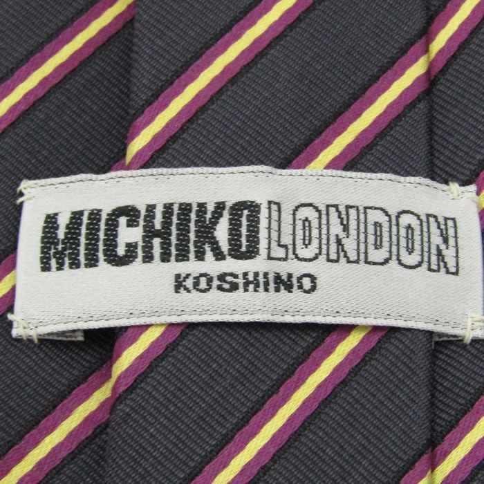 ミチコロンドンコシノ ブランド ネクタイ アイビーストライプ柄 シルク 日本製 メンズ グレー MICHIKO LONDON KOSHINO_画像4