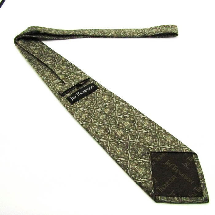  Jim Thompson brand necktie check pattern .. pattern animal pattern elephant silk men's khaki JIM THOMPSON