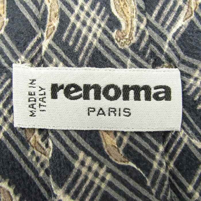レノマ ブランド ネクタイ ペイズリー チェック柄 格子柄 シルク イタリア製 メンズ ネイビー renoma_画像4