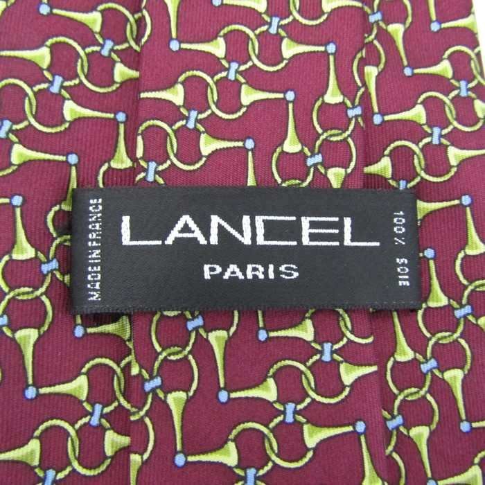 ランセル ブランド ネクタイ ストライプ柄 ドット パネル柄 シルク フランス製 メンズ ワインレッド LANCEL_画像4