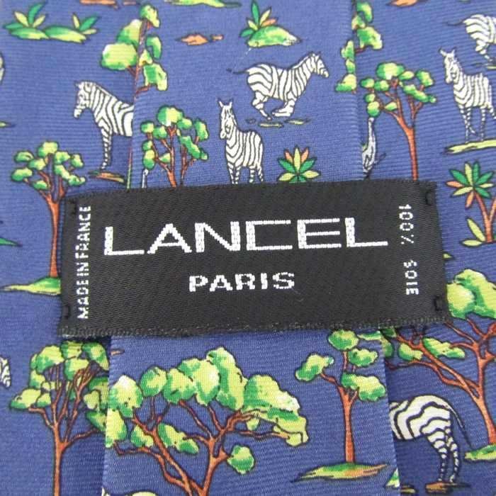 ランセル ブランド ネクタイ 総柄 動物柄 シマウマ ゾウ シルク フランス製 メンズ ネイビー LANCEL_画像4