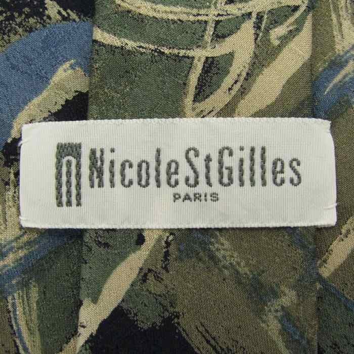 ニコルサンジル ブランド ネクタイ シルク 総柄 メンズ カーキ Nicole St Gilles_画像4