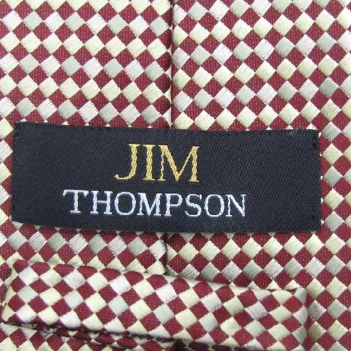 【良品】 ジムトンプソン JIM THOMPSON チェック柄 シルク メンズ ネクタイ レッド_画像5