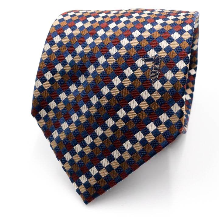 [ хорошая вещь ] Trussardi TRUSSARDI в клетку шелк Италия производства .. рисунок мужской галстук темно-синий 