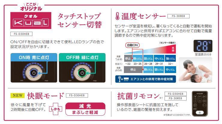 トヨトミ 扇風機 FS-D30HE9-T/FS-D30LHRのOEM型番 ブラウン DCモーター ハイポジション タッチストップセンサー フルリモコン リビルト品_画像3