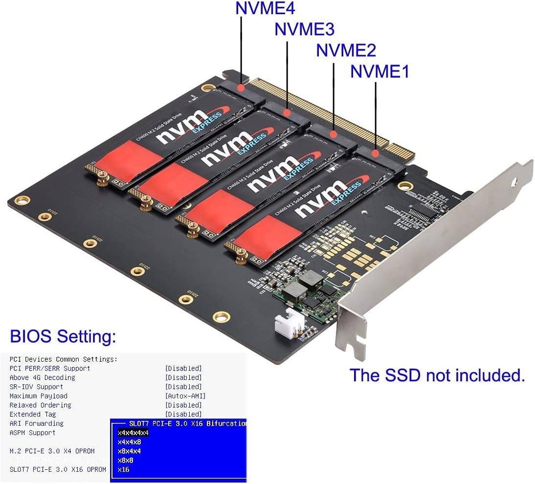 Cablecc 4X NVME M.2AHCIからPCI-EExpress 3.0 Gen3 X16RAIDカード（ファン付き）VROC Raid0 Hyper Adapter_画像8