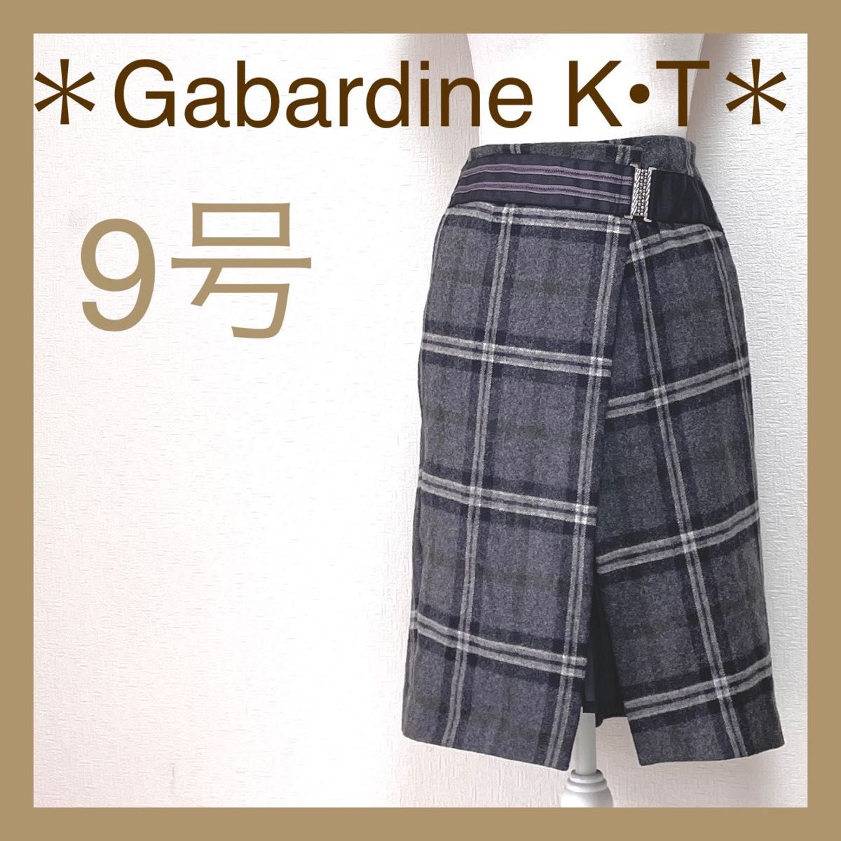 ＊Gabardine KT＊ギャバジン kt プリーツ&フレアー 巻き風スカート チェックスカート 膝丈スカート タイトスカート