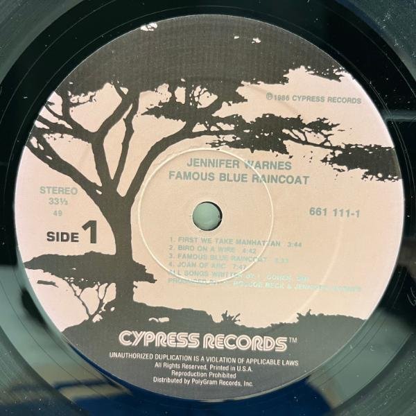 Cut無し!美品! USオリジナル JENNIFER WARNES Famous Blue Raincoat ('86 Cypress) 高音質 BERNIE GRUNDMAN Mastering 優秀録音の画像3