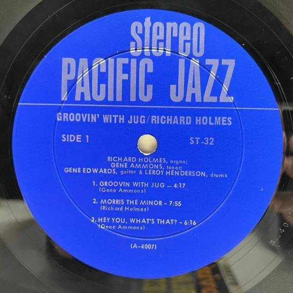 美盤!! 1st 青銀 深溝ラベル RICHARD HOLMES & GENE AMMONS Groovin' With Jug ('61 Pacific Jazz) 特有のアーシー且つソウルフルな魅力_画像3