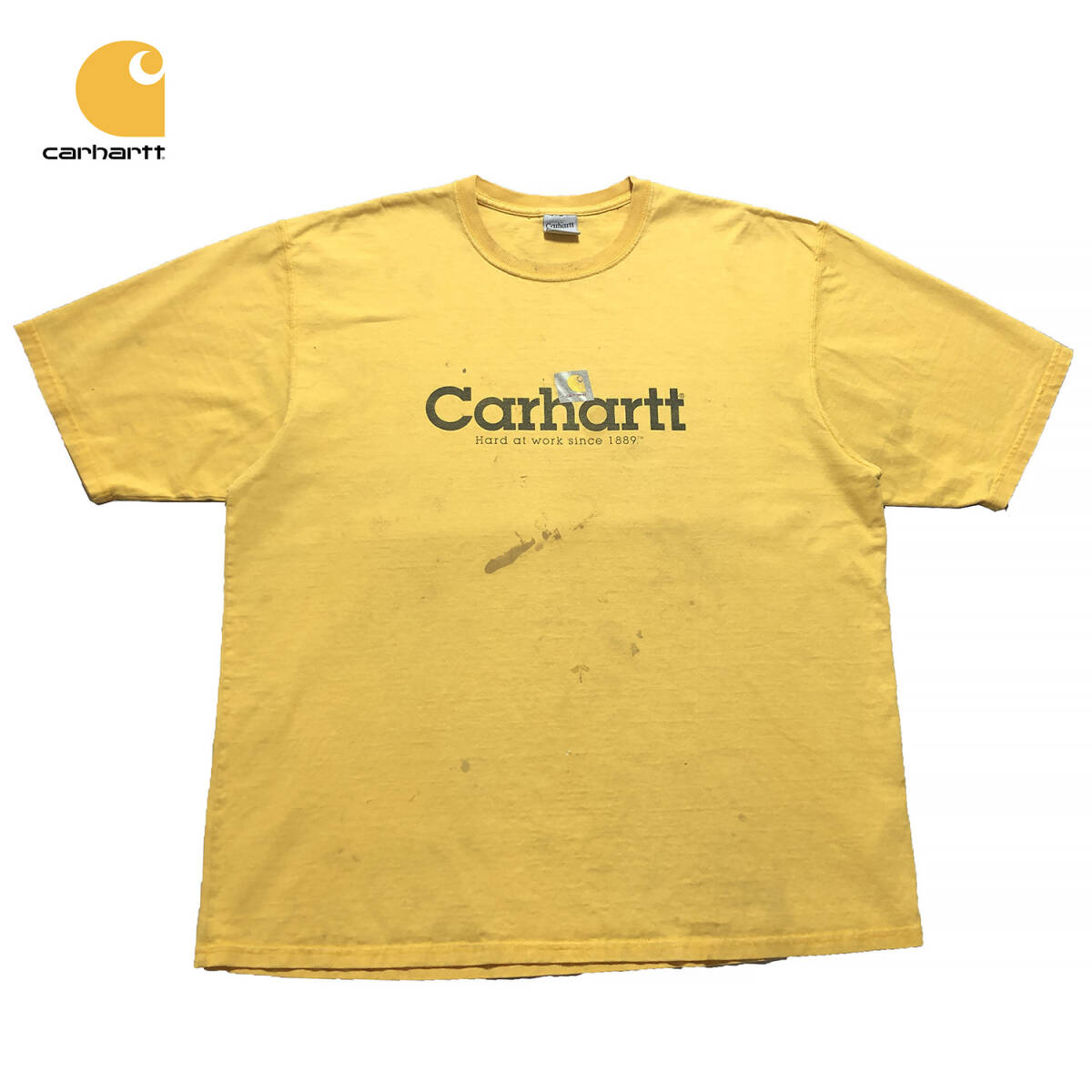 【980円スタート】USA 古着 半袖 Tシャツ carhartt カーハート イエロー 黄 シンプル ワーク メンズＬサイズ 古着卸 BA1373_画像1