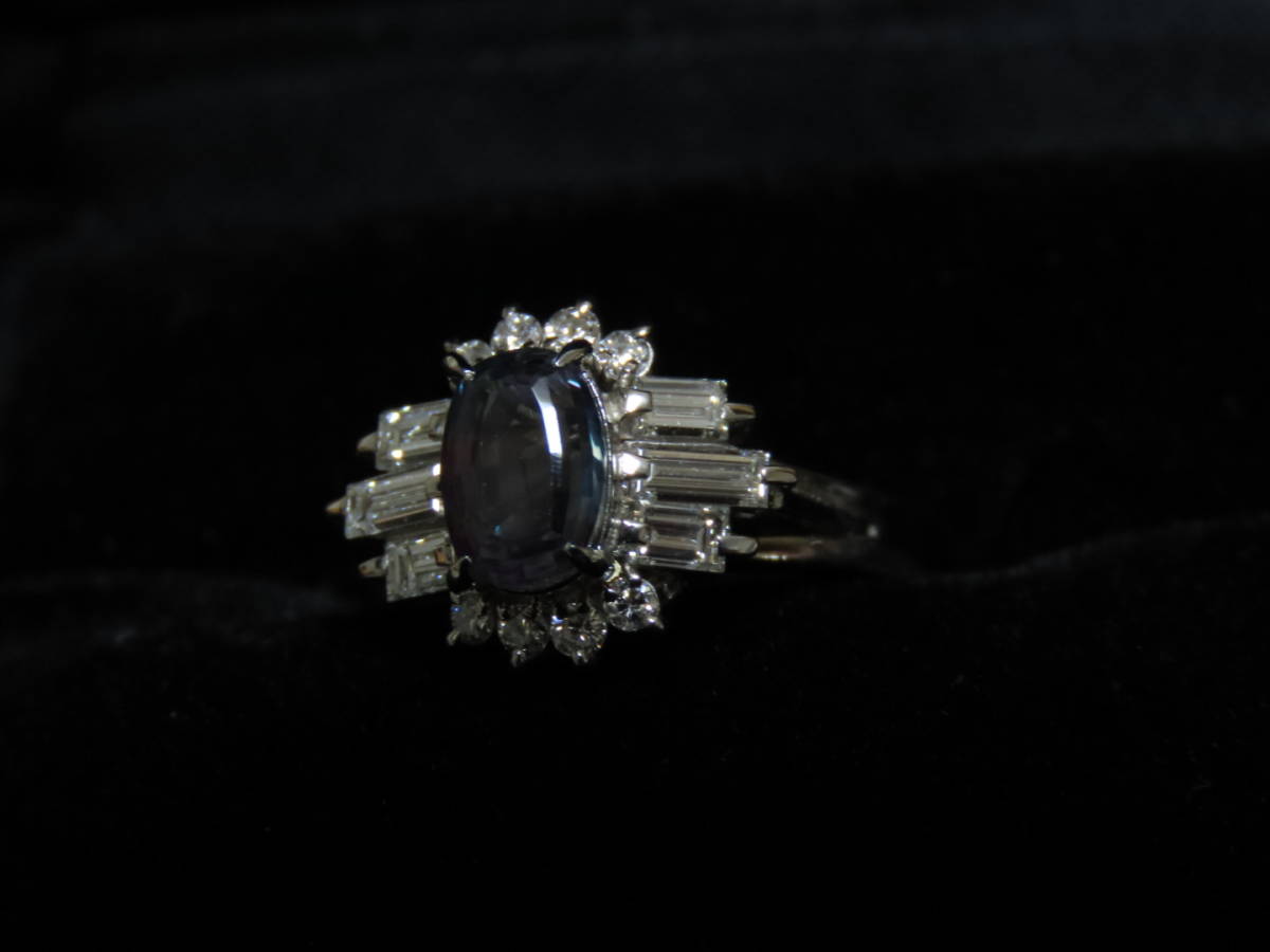 大粒 高品質 1.98ct 天然アレキサンドライト デザインリング Pt900 D0.73ct NGL鑑別_画像4