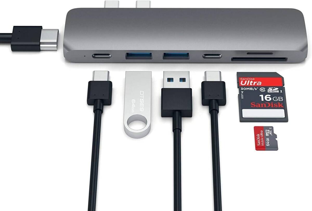 [新品未開封] Satechi Type-C アルミニウム Pro ハブ 7in2 /多機能USB-Cポート 40Gbs PD/4K HDMI/ USB-A/micro・SDスロット スペースグレイ