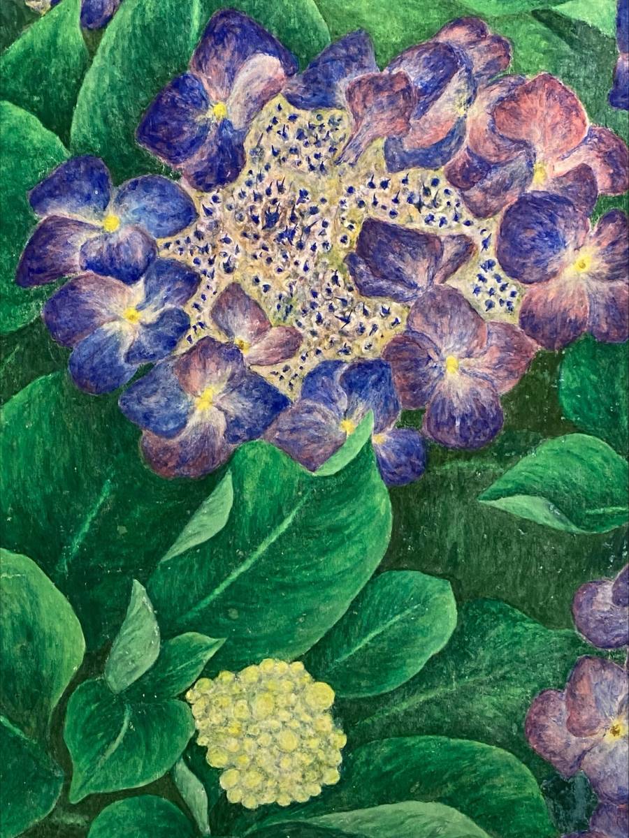 「模写」作者不明「アジサイ」紫陽花　日本画　風景画　絵画　額装_画像6