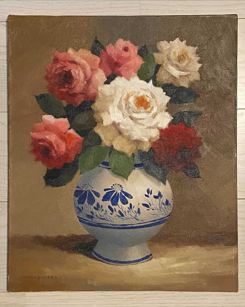 模写」今泉一郎 バラ 靜物画 油絵 絵画 油彩画 サイン有 額付 F8 模写」今泉一郎 バラ 靜物画 油絵 絵画 油彩画 サイン有 額付 F8