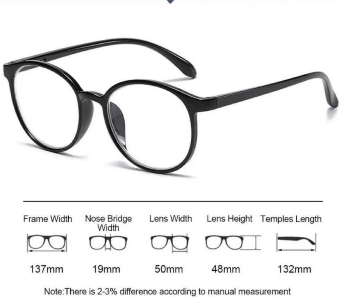 近視メガネ  度付き 近視 おしゃれ  ボストン 丸眼鏡 ブラック －2.0