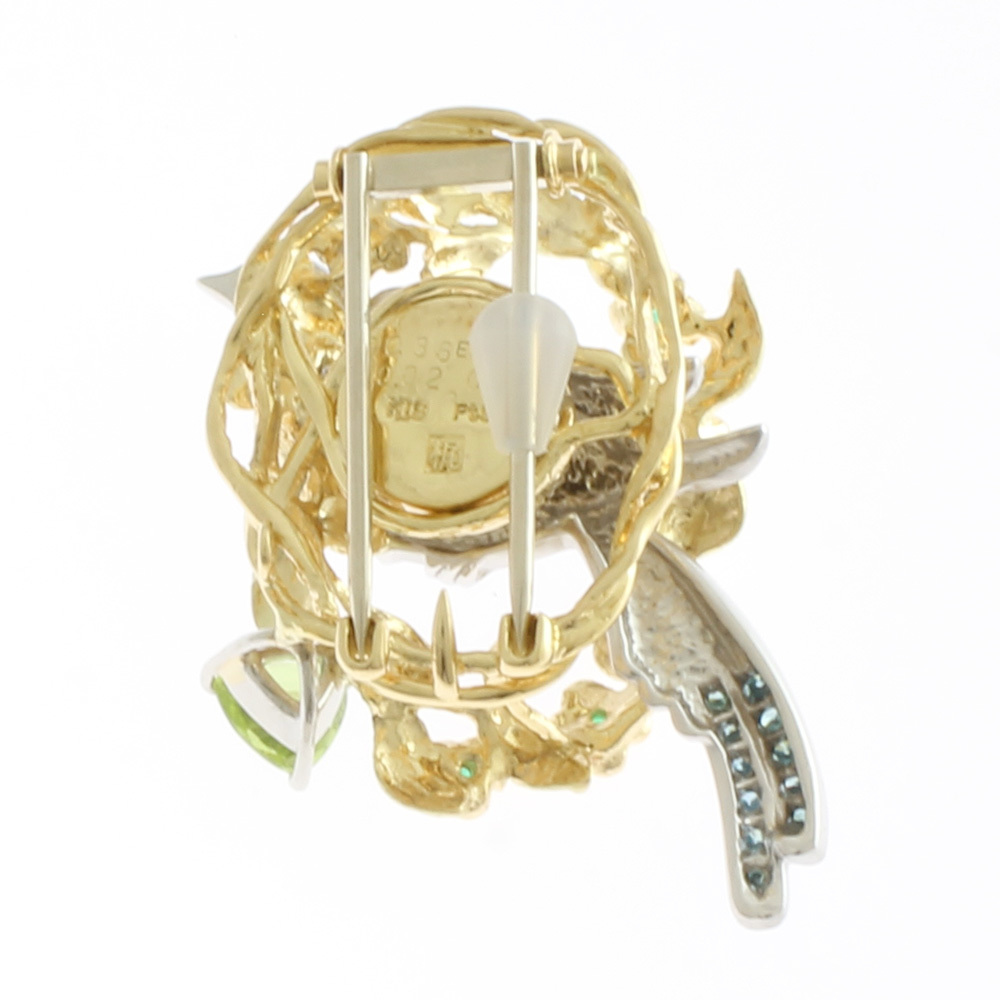 [ author ]. light Hara to Len Blanc bird brooch 18 gold K18 yellow gold peridot 0.74ct diamond 0.36ct lady's used beautiful goods 