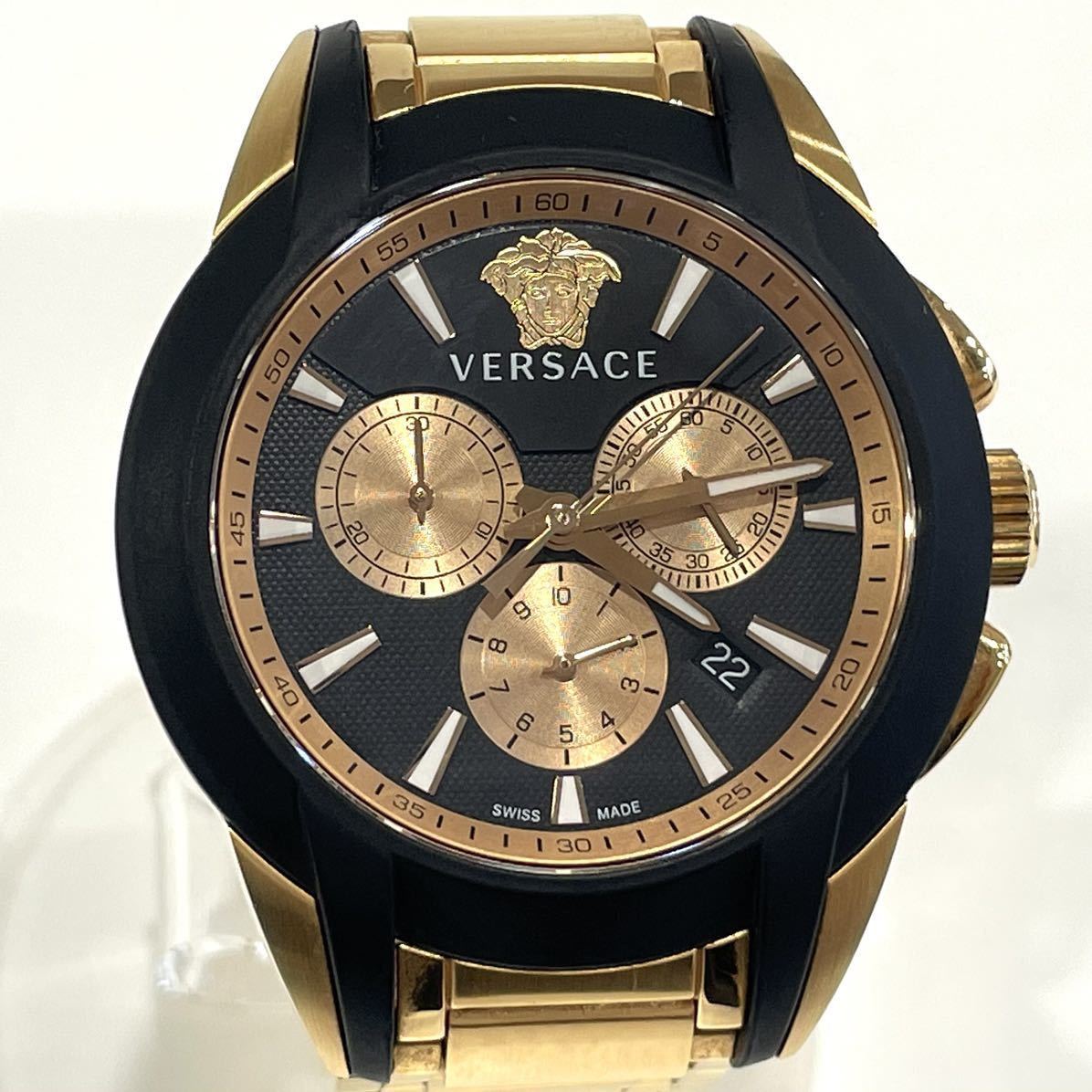  прекрасный товар Versace Versace . герой хронограф VEM8 мужской кварц наручные часы GP rose Gold чёрный циферблат Raver Versace 