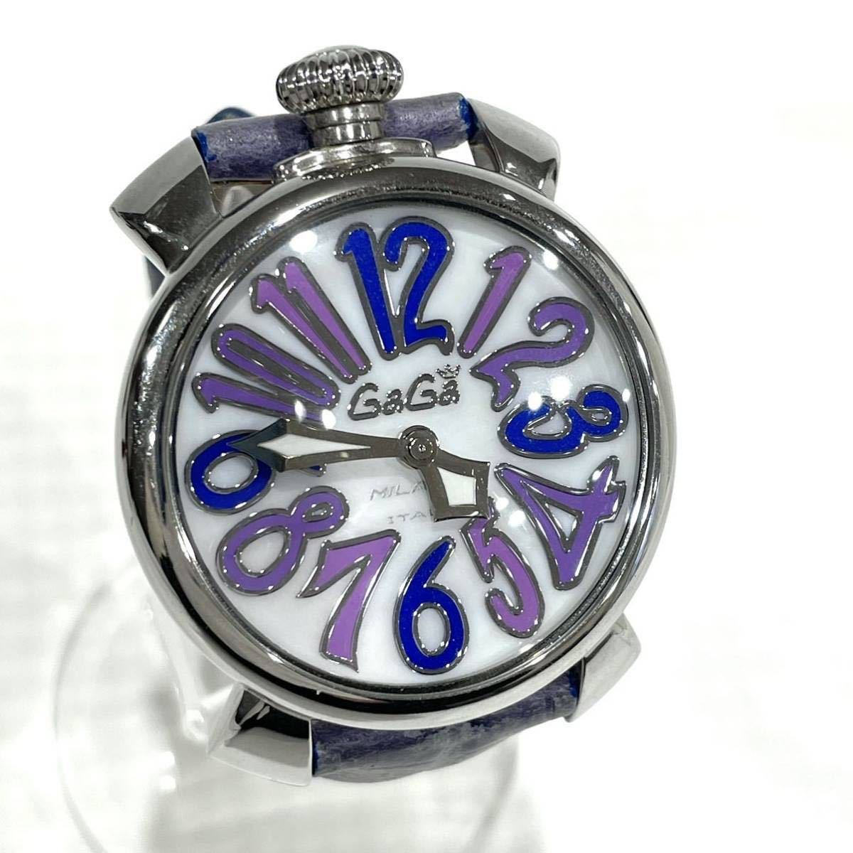 良品 GaGaMILANO ガガミラノ マヌアーレ40mm 5020.3 パープル レザーベルト ホワイト文字盤 レディース クォーツ 箱保付き 送料無料の画像1