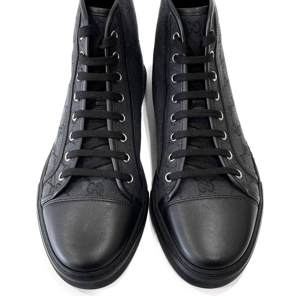  не использовался GUCCI Gucci - ikatto спортивные туфли GG парусина 426188 мужской размер 8 1/2( примерно 27.5cm) черный высота p с коробкой бесплатная доставка 