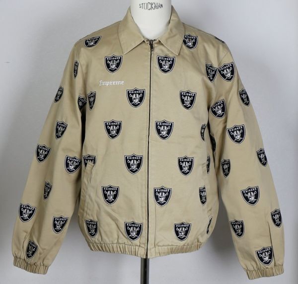 19SS Supreme NFL Raiders 47 Embroidered Harrington Jacket Khaki size MEDIUM シュプリーム ハリントン ジャケット 総柄 b6592